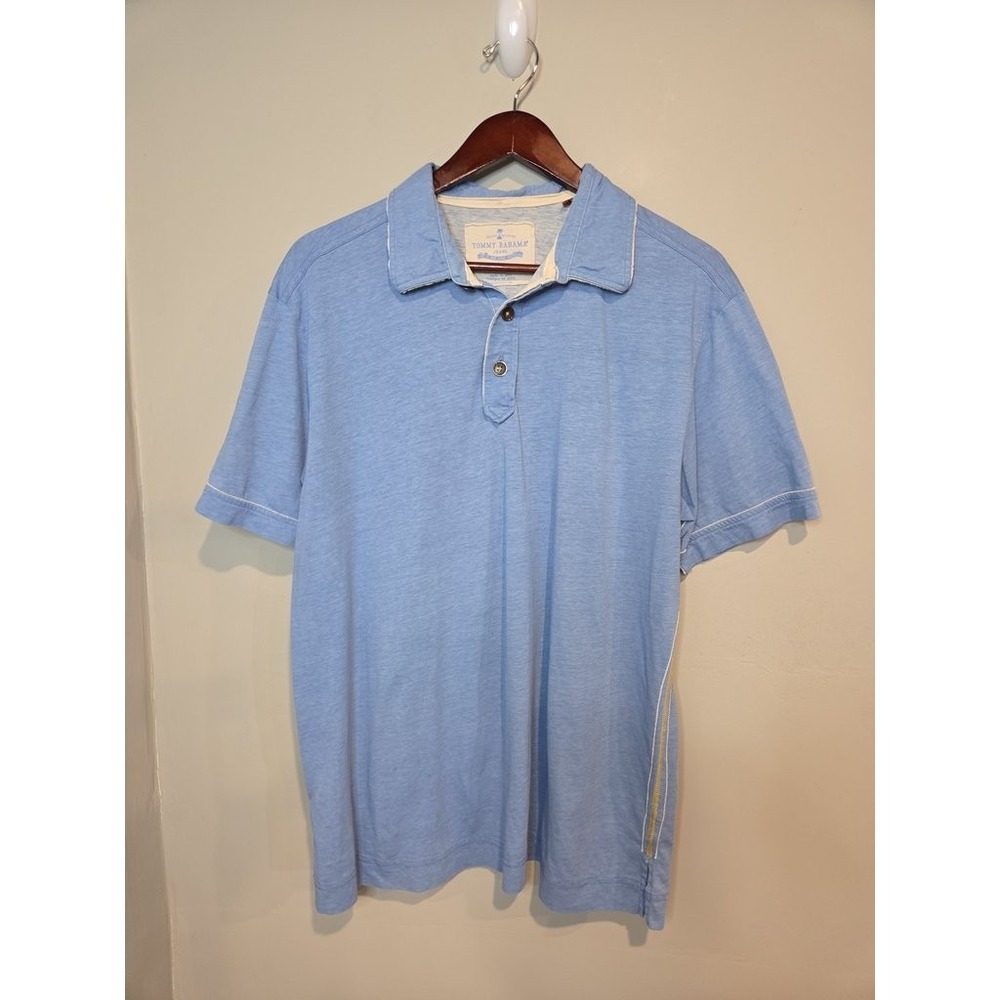 Tommy Bahama Jeans Polo Shirt Mens XL‎ Blue Slub Cotton Short Sleeve Casual Top